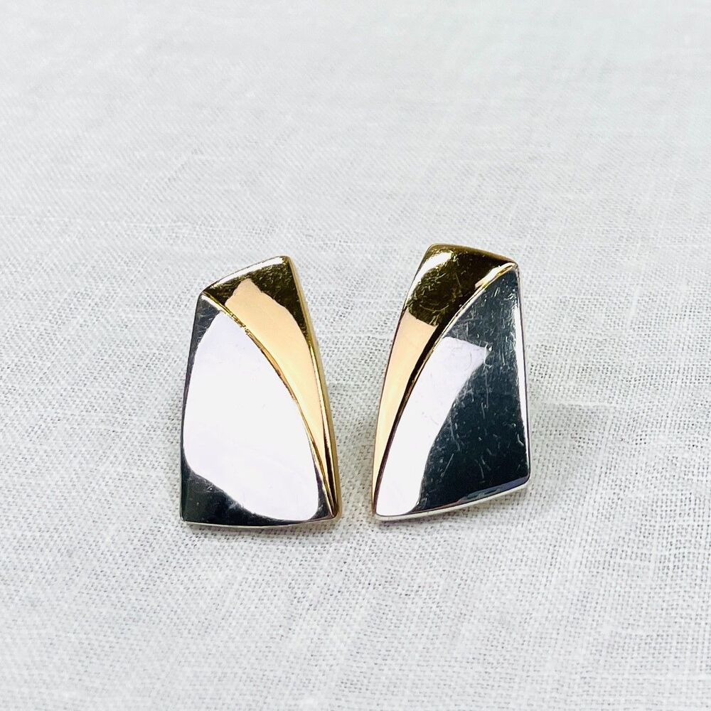 Vintage 80s Earrings Clip On Earrings Silver Gold Tone Minimalist Vintage Modern